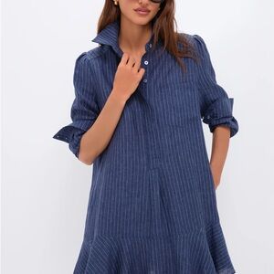 Tuckernuck Dark Navy Striped Linen Callahan Shirt Dress Sz M NWT